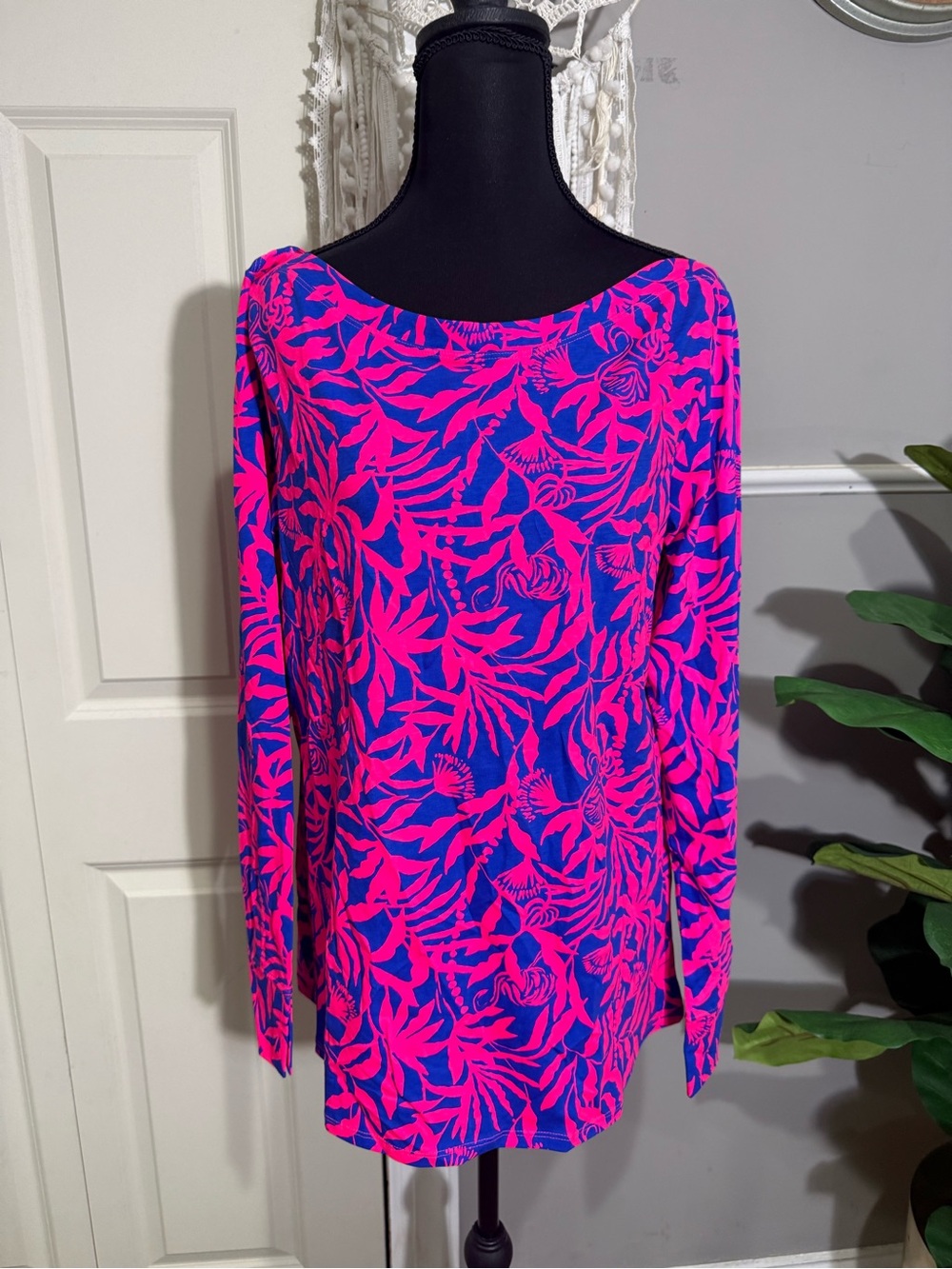 Lilly Pulitzer Neon Pink and Cobalt Floral Top